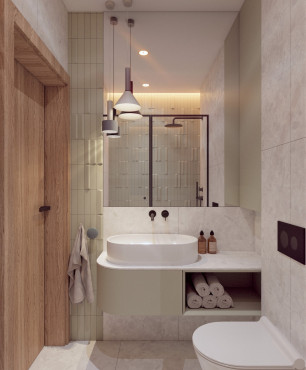 Mała klasyczna łazienka z płytkami z imitacją betonu