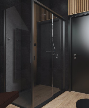 Projekt łazienki z prysznicem z drzwiami wahadłowymi