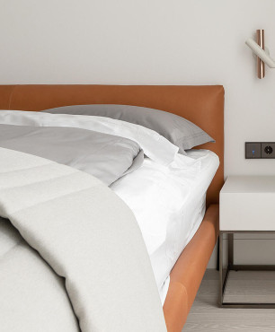 Sypialnia ze skórzanym łóżkiem kontynentalnym