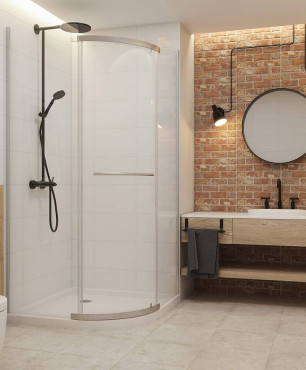 Mała łazienka z prysznicem narożnym w stylu loft