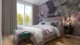 Projekt sypialni w stylu glamour z tapicerowanym łóżkiem kontynentalnym