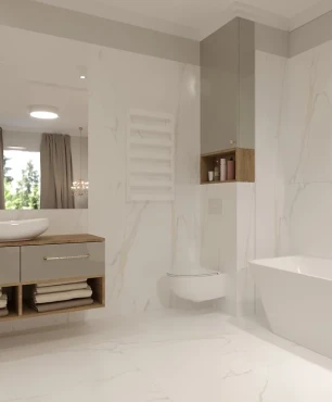 Łazienka w bieli z wanną prostokątną