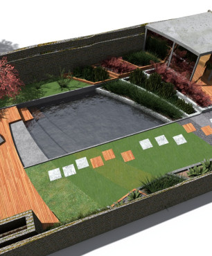 Wiata, basen i ogród w nowoczesnym projekcie