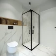 Projekt łazienki z prysznicem narożnym z drzwiami przesuwnymi