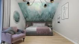 Sypialnia z fioletowym fotelem