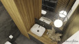 Projekt łazienki ze słupkiem z drewnianym frontem