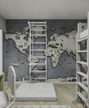 Nowoczesny projekt pokoju dziecięcego z łóżkiem piętrowym