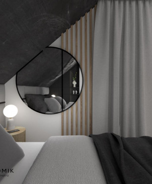 Projekt sypialni na poddaszu z okrągłym lustrem