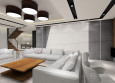 Salon z designerską ścianą z betonu architektonicznego