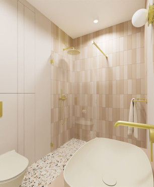 Projekt stylowej łazienki z bezowymi płytkami