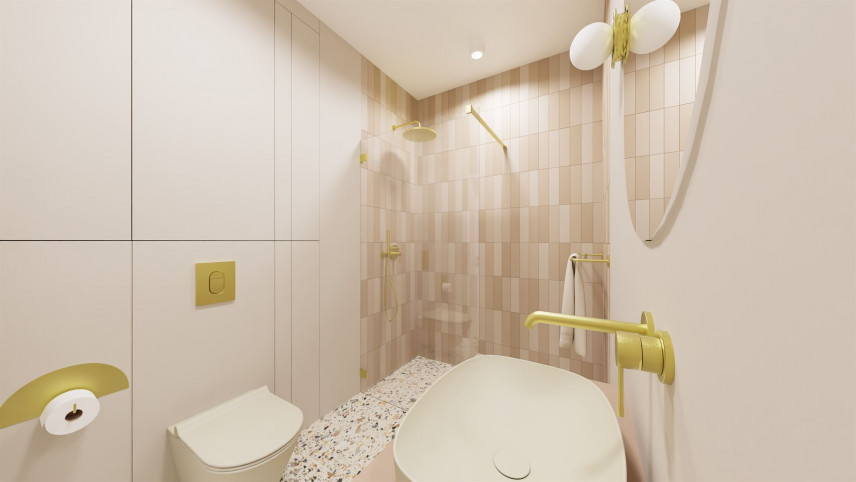 Projekt stylowej łazienki z bezowymi płytkami