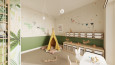 Projekt pokoju dziecięcego z biało-zielonymi ścianami