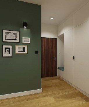 Przedpokój i korytarz z siedziskiem i jedną ścianą pomalowaną farbą tablicową