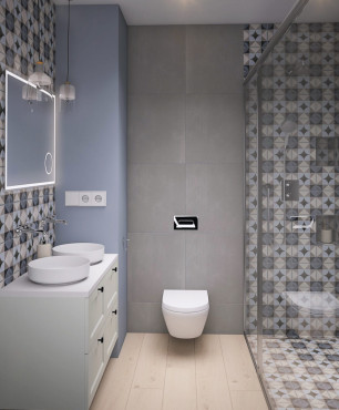 Projekt przytulnej łazienki z płytkami ze wzorem skandynawskim