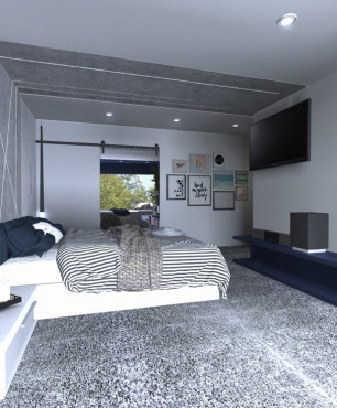Projekt przestrzennej sypialni z podziałem na strefy