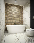 Piękna łazienka z cegłą na jednej ścianie oraz z wolnostojąca wanną ceramiczną