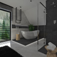 Łazienka z zabudowaną półką, oknem tarasowym i nowoczesnym wieszakiem na ręczniki