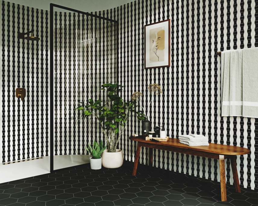 Aranżacja łazienki z płytkami z kolekcji Modernizm by Maja Ganszyniec