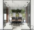 Pomieszczenie biurowe w stylu rustykalnym ze szklanymi drzwiami