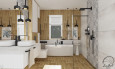 Łazienka w stylu skandynawskim z wanną owalną stojącą oraz prysznicem