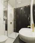 Mała łazienka z natryskiem podsufitowym w kolorze złotym