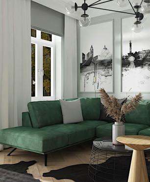 Salon z zielonym narożnikiem w stylu eklektycznym