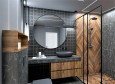 Łazienka w stylu industrialnym z kamiennym blatem w czarnym kolorze