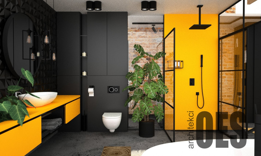 Łazienka w kolorze czarno-żółtym