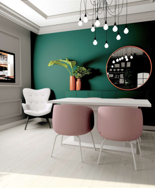 Gabinet biurowy z intensywnie zielonym kolorem na ścianie