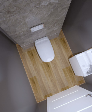 Toaleta z imitacją paneli na podłodze