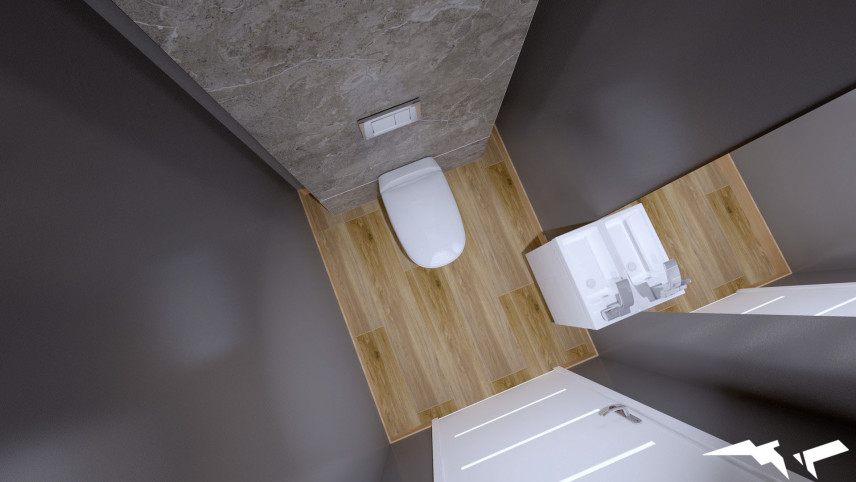 Toaleta z imitacją paneli na podłodze