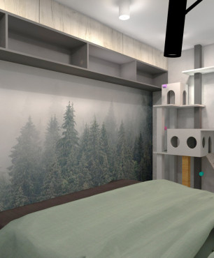 Sypialnia z motywem leśnym na ścianie