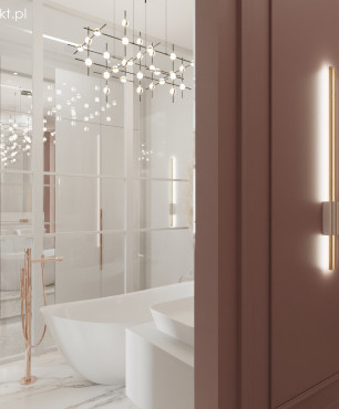 Łazienka w stylu Art Deco ze ścianą z lustrzanymi płytkami