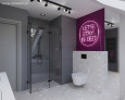 Duża łazienka na poddaszu z prysznicem z odpływem liniowym oraz z podświetlanym Led obrazem