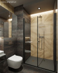 Mała łazienka z imitacją drewnianych płytek 3d na ścianie