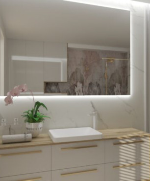 Nowoczesna łazienka z białym lamelem drewnianym na ścianie