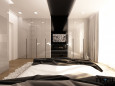 Nowoczesna sypialnia z szafą w zabudowie z akrylowymi frontami