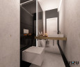 Mała łazienka z imitacją betonu na ścianie i podłodze
