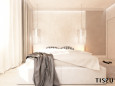 Sypialnia z beżowym kolorem ścian oraz z białym łóżkiem kontynentalnym