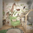 Pokój dziecięcy w stylu skandynawskim z tapetą ze zwierzętami na ścianie