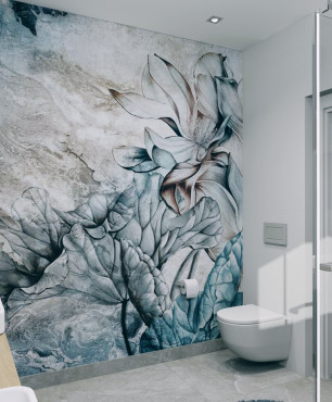 Nowoczesna łazienka z tapetą w kwiaty na ścianie