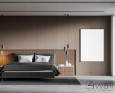 Sypialnia z tapicerowanym łóżkiem kontynentalnym w kolorze szarym