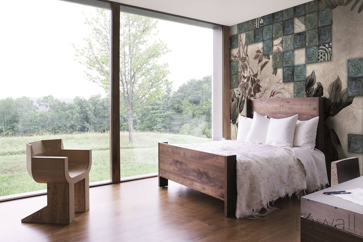 Sypialnia w stylu rustykalno-nowoczesnym z drewnianym łóżkiem kontynentalnym