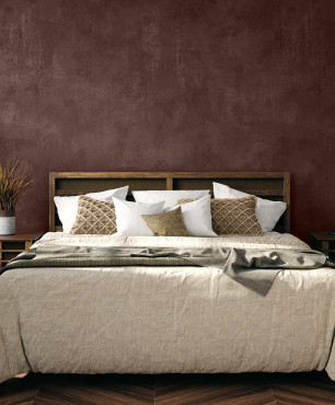 Sypialnia z intensywnym brązowym kolorem na ścianie