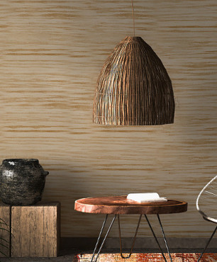 Salon z bambusową lampą wiszącą