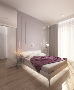 Nowoczesna sypialnia z łóżkiem kontynentalnym oraz podświetleniem Led