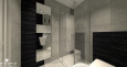 Projekt łazienki z szarymi i czarnymi płytkami na ścianie oraz z prysznicem
