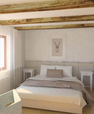 Oryginalna sypialnia w stylu nowoczesnym z elementami rustykalnymi