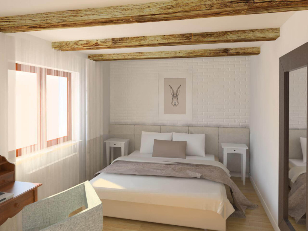 Oryginalna sypialnia w stylu nowoczesnym z elementami rustykalnymi