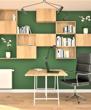 Biuro domowe z meblami z drewnianym frontem